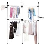 Garment Rack for Cupboard, Clothes Rack Telescopic Heavy Duty Wardrobe Organiser DIY Tidy Rail Telescopic Clothes Rails Ceiling to Floor Adjustable Wardrobe Organiser Clothes Shelf System, 4 Poles