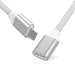 EMATECABLE i-Phone Extension Cable Female to Male Pass Video Audio Music Photo Data and Charge. 1PCS 3.3Feet i-Phone Male to Female Extender Cord Made of Sliver Aluminum & White Braided.