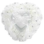 Rings Box Wedding Rings Pillow Box Romantic Heart Shaped Wedding Rings Box Rose Rhinestone Decor Rings Pillow Cushion for Rings Couple Double Rings Bearer Box Engagement Gift(white)