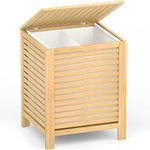 Homykic Bamboo Laundry Hamper, 2-Section 120L Laundry Hamper with Lid and Removable Liner Bag, Large Raised Laundry Basket Sorter for Clothes, Bathroom, Bedroom, Easy to Assemble, Natural