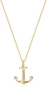 Gold Dainty Anchor Pendant Necklace,14K Gold Plated Cute Horizontal Hammered Necklace for Women …