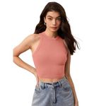 GLARE & BLAIR Solid Slim Fit Round Neck Sleeveless Ribbed Tank Crop Top For Women (Medium, Pink)