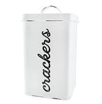 AuldHome Design-Auldhome Rustic White Cracker Tin; Square Enamelware Classic Cracker Canister White (Labeled Crackers)