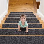 Jaoul Stair Treads for Wooden Steps Indoor Non-Slip 8" X 30" Indoor 7PCS Stair Treads Carpet, Non-Skid Safety Rug Stair Runners for Kids Elders and Pets (Dark Gray, 7PCS)