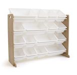 Humble Crew Extra-Large Kid's Wood Toy Organizer, 16 Plastic Bins, Natural and White 16 Bins Wood/White WO166