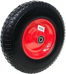 Upgraded 16" Black and Red Flat-Free Wheelbarrow Wheels - Universal Fit 4.80/4.00-8 Tires with 25.4mm Bearings, Non-Slip Design for Wheelbarrows/Garden Trailers