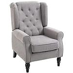 HOMCOM Fabric Accent Chair, Button Tufted Armchair, Modern Living Room Chair, Wingback Chair with Wood Legs, Rolled Arms, Thick Padding for Bedroom, Grey