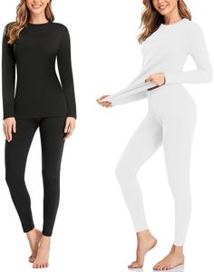 SIMIYA 2 Pack Thermal Underwear for Women Long Johns Winter Warm Fleece Lined Base Layer Set Cold Weather Top and Bottom