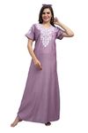 NICE FLOWER Premium Alpine Women's Cotton Nighty - Stylish Embroidery & Comfortable Full-Length Night Gown Dress | Soft Cotton Night Dress | Premium Nighty | Maxi with Pocket (Pink Cotton Denim, L)