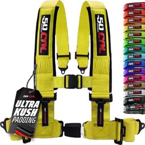 1pc 4 Point Harness for Bucket Seat, Push Release, 10 Color Options, Racing Harness, Race Car, Off Road, UTV, RZR (Yellow, 3 inch)