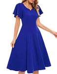 HomRain Midi Bridemaid Office Business Work Dress Ruffle Flare Short Sleeve Dress for Women,Royal Blue S