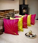 Fab Nation Set of 5 Silk Sofa Cushion Covers, 16 inch x 16 inch, Decorative Golden Striped Throw Pillow Cover for Bedroom, Living Room : Yellow, Pink