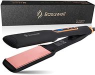 Basuwell Hair Straighteners Digital Display Flat Iron for Thick Hair Six-Speed Temperature Control Salon Grade Ceramic Fast Hair Styler UK Plug for Women, Black