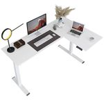 FLEXISPOT Pro Corner Desk Dual Motor L Shaped Computer Electric Standing Desk Sit Stand Up Desk Height Adjustable White Desk Home Office Table with Splice Board, 63x40