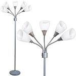 Modern Floor Lamp Multi Head 5 Light Floor Lamp - Medusa 5 Light Standing Lamp -Floor Lamp for Bedroom Spider Lamp with 5 Positionable Bright Acrylic White Shades with 3-Light Mode Switch(Silver)