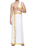 TUNI MANI Men's Cotton Welcro Dhoti/Jari Border Pocket Vesti/Adjustable for all size (28"- 44")(Single Dhoti With Towel, Milk White)