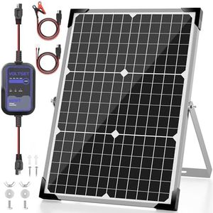 Voltset Solar Panel Kit 30W 12V with MPPT Controller, Solar Battery Trickle Charger Maintainer, Waterproof Solar Panel with Adjustable Mount Bracket for Boat RV Motorcycle Marine