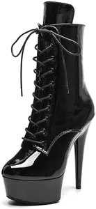 WUXIN H&P 6 in Pole Dance Boot Shoes For Women, Black, Size 7, Women's Exotic Stiletto Platform Ankle Boots Heels