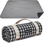 Picnic Outdoor Blankets Waterproof Extra Large - Beach Mat Sand Free Foldable with Carry Strap | Portable Camping Blanket | Park Blanket for Grass Park, Hiking, Travel, Concerts, Indoor (Black)