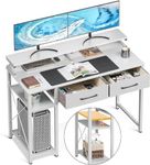 ODK Computer Desk with Drawers, 120 x 50 cm Inch Office Desk with Storage & Shelves, Gaming Desk with Monitor Stand Shelf, White Home Office Desks for Small Spaces