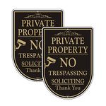 Andchi 2pcs Private Property Signs No Trespassing Signage No Soliciting Signs, Personal Gold & Black Security Aluminium Metal Warning Signs, Durable Waterproof for Outdoor 12"X16"