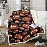 Football Fleece Throw Blanket Sports Theme Sherpa Blanket for Kids Boys Girls Rugby Game Plush Blanket Ball Games Competition Fuzzy Blanket for Sofa Bed Couch,Twin 60x80 Inch