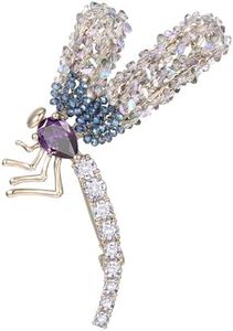 Dragonfly Crystal Brooches for Women, SHE'S FREE STYLE JUST FOR YOU 2.6" Vintage Crystal Wings Copper Brooch and Pin with Cubic Zirconia, Handmde Sparkle Brooch Jewelry Gift (Purple)
