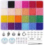 Yamibobo 16000pcs 2mm Glass Seed Beads for Jewelry Making Kit, 24 Colors Small Beads Kit Bracelet Beads, Tiny Waist Beads Kit with Letter Beads and Elastic String, DIY Art Craft Girls Gifts