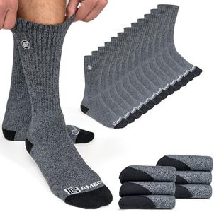 Bamboo Sports Premium Bamboo Crew Work Socks- Moisture Wicking, Odor Eliminating Heather Gray Crew Socks for Men Size 6-8 - 6 Pair