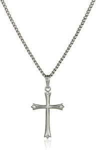 Amazon Collection Sterling Silver Polished Embossed Cross Pendant Necklace, 18"