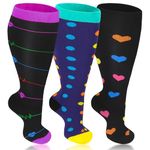 Invalidism 3 Pair Plus Size Compression Socks for Women & Men, 2XL20-30 mmHg Wide Calf Extra Large Knee High Flight Socks, Pressure Socks for Running Nursing Travel Sport