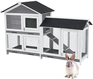 GarveeLife 62" Wooden Rabbit Hutch for Small Animals, 2 Lockable Doors Animal Enclosure with Weather-Resistant Small House & Open Courtyard, Outdoor Bunny House with Wire Fence and Cleaning Tray