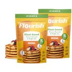 Flourish - Original Plant-Based Protein Pancake Mix, with 16g Vegan Protein No Added Sugar, High in Protein & Fiber - Just Add Water - Original Flavour, 430g (2 Pack) - Made in Canada (Two Pack, Original)