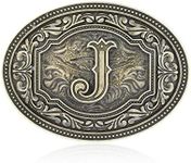 Btilasif Western Belt Buckle Initial Letters ABCDEFG to Z Cowboy Rodeo Large Belt Buckle for Men Women (J)