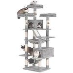 Heybly Cat Tree 73 inches XXL Large Cat Tower for Indoor Cats,Multi-Level Cat Furniture Condo for Large Cats with Padded Plush Perch, Cozy Basket and Scratching Posts Light Gray HCT030W