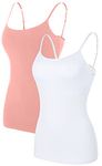 ATTRACO Shelf Bra Tank Tops for Women White Camisoles Built in Bra Tanks Coral M