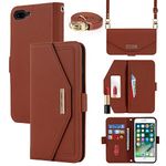 Jaorty Crossbody Wallet for iPhone 7 Plus/iPhone 8 Plus Case with Adjustable Lanyard Strap Credit Card Holder 5.5",PU Leather Handbag Purse Kickstand Make Up Mirror Cover Case for Men Women Girl,Brown