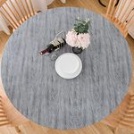 LIBERECOO Round Vinyl Fitted Tablecloth with Flannel Backing Elastic Edge Plastic Table Cover - Carbon Gray - Waterproof Table Cloth Stain-Resistant Wipeable for 40"-44" Round Table