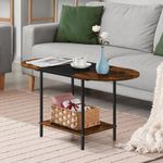 ETELI Small Round Coffee Tables for Small Space Farmhouse Oval Coffee Table with 2-Tier Storage Shelf Circle Center Tea Table for Living