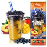 INSPIRE FOOD Bubble Tea Kit - Blueberry Boba 100g, Peach Syrup & Mango Syrup 30ml, 4 Straws + 2 Jasmine Tea Bags | Vegan, Gluten-Free, No Artificial Colors