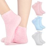 Spa Socks 3 Pairs Aloe Infused Moisturizing Fuzzy Socks Gel Socks Sleeping Socks Gripper Socks for Women Men Repairing Softening Dry Cracked Feet Skins, Non Slip, 3 Colors