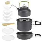 Queta Camping Cookware Set 12-Piece Outdoor Cookware Picnic Cooking Pot Pan Teapot Pot Aluminium for 2-3 People