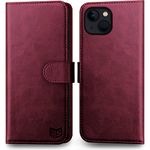 SUANPOT for iPhone 14 6.1" Genuine Leather Wallet case 【RFID Blocking】【4 Credit Card Holder】【Real Leather】 Flip Folio Book Phone case Protective Cover Women Men for Apple 14 5G case Wine Red