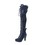 SOOUICKER Ladies Thigh High Over The Knee Boots Women Chunky High Heel Steampunk Gothic Victorian Style Lace Up Boots