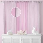 Artistic Den Linen Cotton Curtains for Home&Office, 7 Feet Length, Fade-Resistant, Light Filtering, 40% to 50% Opacity, Rust-Free Eyelets, Combination Pink & White Stripes & Pink Solid, 4 Piece