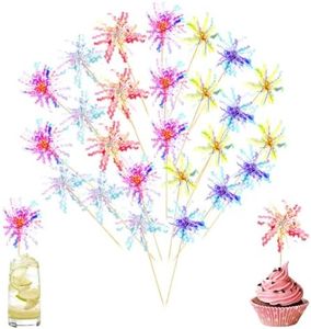 25Pcs Foil Firework Cupcake Toppers Sparkle Tinsel Cupcake Toppers Foil Fringe Birthday Cake Toppers Fringe Firework Shape Cake Decoration Cocktail Fruit Toothpicks Cake Flowers Toppers Decoration