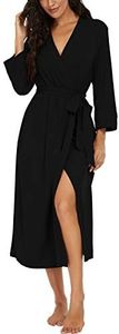 VINTATRE Women Robes Long Knit Bathrobe Lightweight Soft Knit Sleepwear V-neck Casual Ladies Loungewear Black-Medium