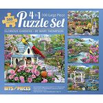 Bits and Pieces – Multipack of Four (4) 300 Piece Jigsaw Puzzles for Adults - Puzzles Measure 40 cm x 61 cm – 300 pc Greenhouse Tea Party, Gardens, Footbridge, Gazebo Jigsaws by Artist Mary Thompson