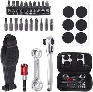 Swpeet 21Pcs Bike Repair Tool Kit Set, Bicycle Multi-Tool Kit, Portable Patch Repair Kit, Includes Tire Lever, Ratchet Wrench, Bone Wrench, Magnetic Bit Extender, Sticky Patches, Screw Head Bits