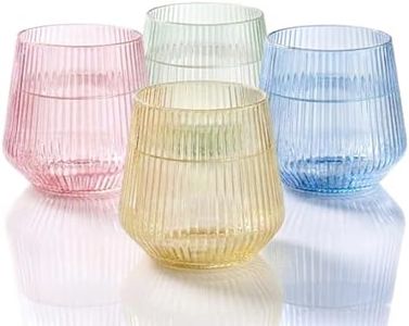 40 count Origami Ripple Unbreakable Stemless Plastic Wine Champagne Whiskey Glasses Elegant Durable Disposable Indoor Outdoor Ideal for Home, Bars, Wedding, Ribbed 12 Ounce Cups (Color Collection)